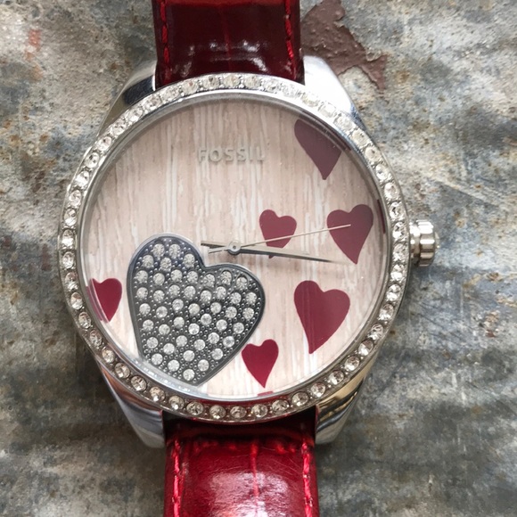 fossil watch with hearts